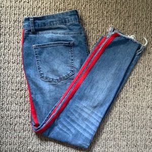 Red Stripe Skinny Jeans